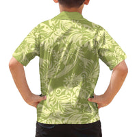 Tahiti Olive Tiare Floral Family Matching Off The Shoulder Long Sleeve Dress and Hawaiian Shirt Monstera Palm Tropical Leaves - Polynesian Pride