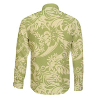 Tahiti Olive Tiare Floral Family Matching Off The Shoulder Long Sleeve Dress and Hawaiian Shirt Monstera Palm Tropical Leaves - Polynesian Pride