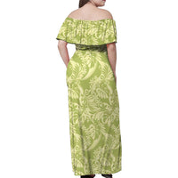 Tahiti Olive Tiare Floral Family Matching Off Shoulder Maxi Dress and Hawaiian Shirt Monstera Palm Tropical Leaves - Polynesian Pride