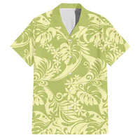 Tahiti Olive Tiare Floral Family Matching Off Shoulder Short Dress and Hawaiian Shirt Monstera Palm Tropical Leaves - Polynesian Pride