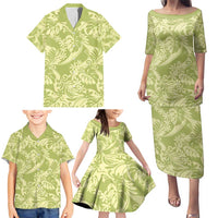 Tahiti Olive Tiare Floral Family Matching Puletasi and Hawaiian Shirt Monstera Palm Tropical Leaves - Polynesian Pride