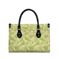 Tahiti Olive Tiare Floral Leather Bag Monstera Palm Tropical Leaves - Polynesian Pride