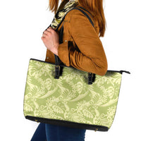 Tahiti Olive Tiare Floral Leather Tote Bag Monstera Palm Tropical Leaves - Polynesian Pride