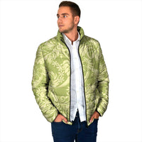 Tahiti Olive Tiare Floral Padded Jacket Monstera Palm Tropical Leaves - Polynesian Pride