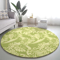 Tahiti Olive Tiare Floral Round Carpet Monstera Palm Tropical Leaves - Polynesian Pride