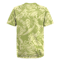 Tahiti Olive Tiare Floral Rugby Jersey Monstera Palm Tropical Leaves - Polynesian Pride