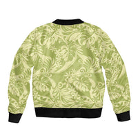 Tahiti Olive Tiare Floral Sleeve Zip Bomber Jacket Monstera Palm Tropical Leaves - Polynesian Pride