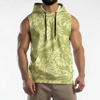 Tahiti Olive Tiare Floral Sleeveless Hoodie Monstera Palm Tropical Leaves - Polynesian Pride