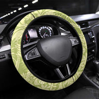 Tahiti Olive Tiare Floral Steering Wheel Cover Monstera Palm Tropical Leaves - Polynesian Pride