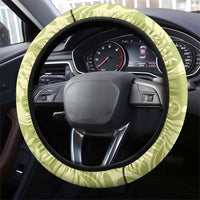 Tahiti Olive Tiare Floral Steering Wheel Cover Monstera Palm Tropical Leaves - Polynesian Pride