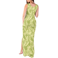 Tahiti Olive Tiare Floral Tank Maxi Dress Monstera Palm Tropical Leaves - Polynesian Pride