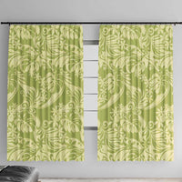 Tahiti Olive Tiare Floral Window Curtain Monstera Palm Tropical Leaves - Polynesian Pride