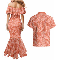 Tahiti Puatou Tiare Floral Couples Matching Mermaid Dress and Hawaiian Shirt Monstera Palm Tropical Leaves - Polynesian Pride