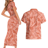 Tahiti Puatou Tiare Floral Couples Matching Short Sleeve Bodycon Dress and Hawaiian Shirt Monstera Palm Tropical Leaves - Polynesian Pride