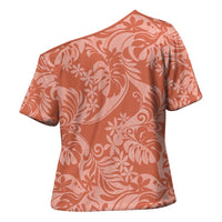 Tahiti Puatou Tiare Floral Cross Shoulder Shirt Monstera Palm Tropical Leaves - Polynesian Pride