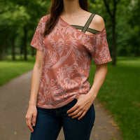 Tahiti Puatou Tiare Floral Cross Shoulder Shirt Monstera Palm Tropical Leaves - Polynesian Pride