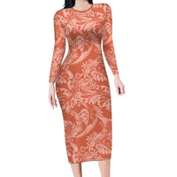 Tahiti Puatou Tiare Floral Family Matching Long Sleeve Bodycon Dress and Hawaiian Shirt Monstera Palm Tropical Leaves - Polynesian Pride