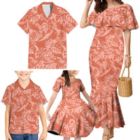 Tahiti Puatou Tiare Floral Family Matching Mermaid Dress and Hawaiian Shirt Monstera Palm Tropical Leaves - Polynesian Pride