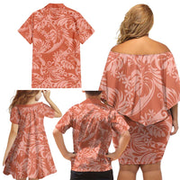 Tahiti Puatou Tiare Floral Family Matching Off Shoulder Short Dress and Hawaiian Shirt Monstera Palm Tropical Leaves - Polynesian Pride