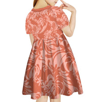 Tahiti Puatou Tiare Floral Kid Short Sleeve Dress Monstera Palm Tropical Leaves - Polynesian Pride
