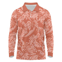 Tahiti Puatou Tiare Floral Long Sleeve Polo Shirt Monstera Palm Tropical Leaves - Polynesian Pride