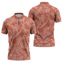 Tahiti Puatou Tiare Floral Zipper Polo Shirt Monstera Palm Tropical Leaves - Polynesian Pride
