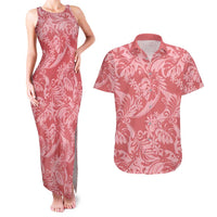 Tahiti Tarona Tiare Floral Couples Matching Tank Maxi Dress and Hawaiian Shirt Monstera Palm Tropical Leaves - Polynesian Pride