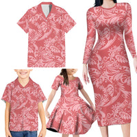 Tahiti Tarona Tiare Floral Family Matching Long Sleeve Bodycon Dress and Hawaiian Shirt Monstera Palm Tropical Leaves - Polynesian Pride
