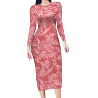 Tahiti Tarona Tiare Floral Family Matching Long Sleeve Bodycon Dress and Hawaiian Shirt Monstera Palm Tropical Leaves - Polynesian Pride