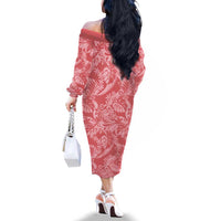Tahiti Tarona Tiare Floral Family Matching Off The Shoulder Long Sleeve Dress and Hawaiian Shirt Monstera Palm Tropical Leaves - Polynesian Pride