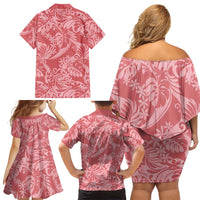 Tahiti Tarona Tiare Floral Family Matching Off Shoulder Short Dress and Hawaiian Shirt Monstera Palm Tropical Leaves - Polynesian Pride