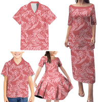 Tahiti Tarona Tiare Floral Family Matching Puletasi and Hawaiian Shirt Monstera Palm Tropical Leaves - Polynesian Pride