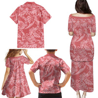 Tahiti Tarona Tiare Floral Family Matching Puletasi and Hawaiian Shirt Monstera Palm Tropical Leaves - Polynesian Pride