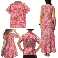 Tahiti Tarona Tiare Floral Family Matching Tank Maxi Dress and Hawaiian Shirt Monstera Palm Tropical Leaves - Polynesian Pride