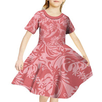 Tahiti Tarona Tiare Floral Kid Short Sleeve Dress Monstera Palm Tropical Leaves - Polynesian Pride