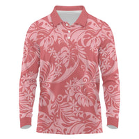 Tahiti Tarona Tiare Floral Long Sleeve Polo Shirt Monstera Palm Tropical Leaves - Polynesian Pride