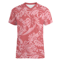 Tahiti Tarona Tiare Floral Women V-Neck T-Shirt Monstera Palm Tropical Leaves - Polynesian Pride