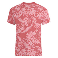 Tahiti Tarona Tiare Floral Women V-Neck T-Shirt Monstera Palm Tropical Leaves - Polynesian Pride