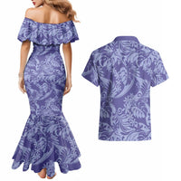 Tahiti Vareau Tiare Floral Couples Matching Mermaid Dress and Hawaiian Shirt Monstera Palm Tropical Leaves - Polynesian Pride