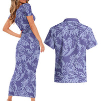 Tahiti Vareau Tiare Floral Couples Matching Short Sleeve Bodycon Dress and Hawaiian Shirt Monstera Palm Tropical Leaves LT01 - Polynesian Pride