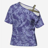Tahiti Vareau Tiare Floral Cross Shoulder Shirt Monstera Palm Tropical Leaves - Polynesian Pride