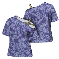 Tahiti Vareau Tiare Floral Cross Shoulder Shirt Monstera Palm Tropical Leaves - Polynesian Pride