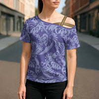 Tahiti Vareau Tiare Floral Cross Shoulder Shirt Monstera Palm Tropical Leaves - Polynesian Pride