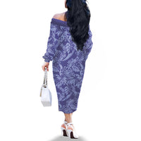 Tahiti Vareau Tiare Floral Family Matching Off The Shoulder Long Sleeve Dress and Hawaiian Shirt Monstera Palm Tropical Leaves - Polynesian Pride