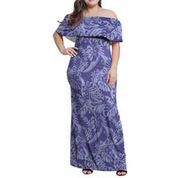 Tahiti Vareau Tiare Floral Family Matching Off Shoulder Maxi Dress and Hawaiian Shirt Monstera Palm Tropical Leaves - Polynesian Pride