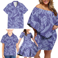 Tahiti Vareau Tiare Floral Family Matching Off Shoulder Short Dress and Hawaiian Shirt Monstera Palm Tropical Leaves - Polynesian Pride