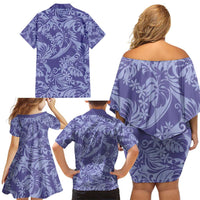 Tahiti Vareau Tiare Floral Family Matching Off Shoulder Short Dress and Hawaiian Shirt Monstera Palm Tropical Leaves - Polynesian Pride