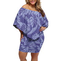 Tahiti Vareau Tiare Floral Family Matching Off Shoulder Short Dress and Hawaiian Shirt Monstera Palm Tropical Leaves - Polynesian Pride