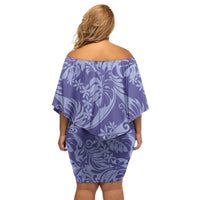 Tahiti Vareau Tiare Floral Family Matching Off Shoulder Short Dress and Hawaiian Shirt Monstera Palm Tropical Leaves - Polynesian Pride