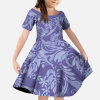 Tahiti Vareau Tiare Floral Kid Short Sleeve Dress Monstera Palm Tropical Leaves - Polynesian Pride